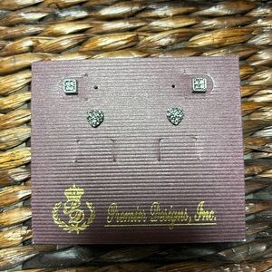 Premier Designs Jewelry Stud Earring Set (heart and square) sparkly NWOT